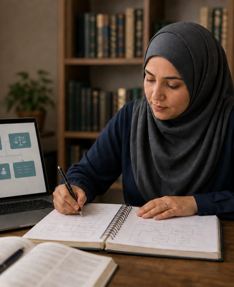 Editorial photograph of structured Islamic Fiqh study online.